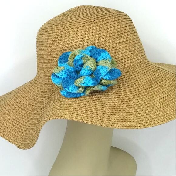 NEW Floral Crochet Brooch Hand Crafted Cotton Fall Autumn Blue Pin Colorful Rose - Picture 8 of 9